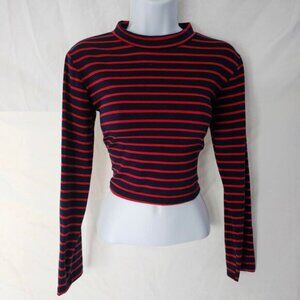 Gothic grunge navy blue red striped turtleneck